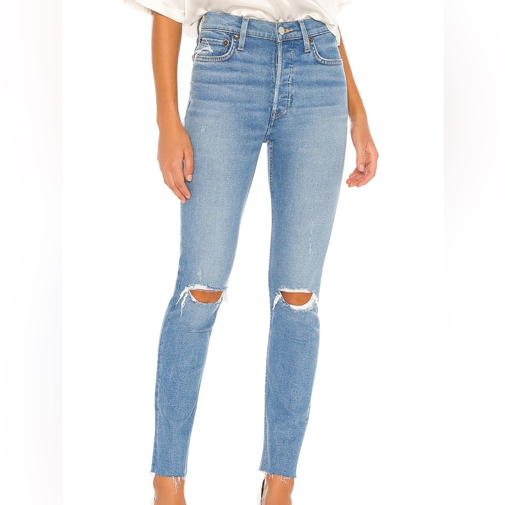 RE/DONE Originals 90’s High Rise Ankle Crop Jeans 24 NWT Medium Destroy 10